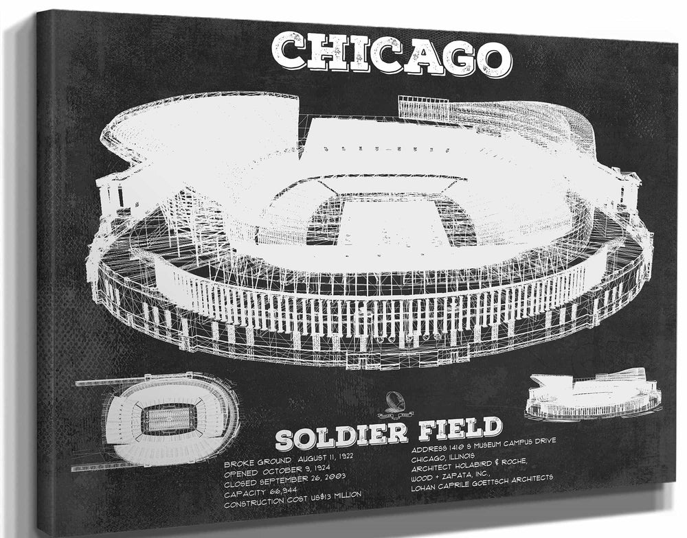 14" x 11" / Stretched Canvas Wrap Cutler West Chicago Bears Stadium Seating Chart - Soldier Field Vintage Football Print