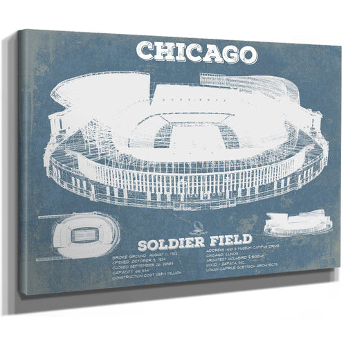 Chicago Bears Stadium Seating Chart Soldier Field Print as a stretched canvas wrap with gallery wrapped edges