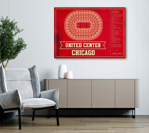 Cutler West Chicago Blackhawks Team Colors - United Center Vintage Hockey Blueprint NHL Print