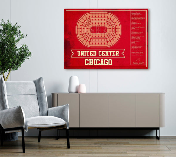 Cutler West Chicago Blackhawks Team Colors - United Center Vintage Hockey Blueprint NHL Print