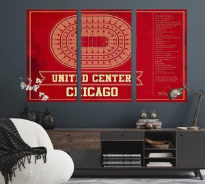 Cutler West Chicago Blackhawks Team Colors - United Center Vintage Hockey Blueprint NHL Print