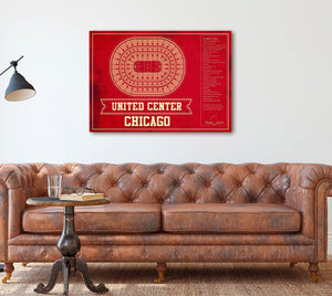 Cutler West Chicago Blackhawks Team Colors - United Center Vintage Hockey Blueprint NHL Print