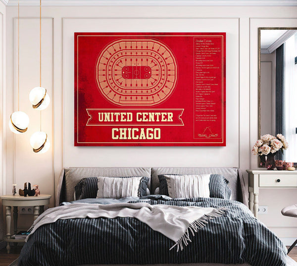 Cutler West Chicago Blackhawks Team Colors - United Center Vintage Hockey Blueprint NHL Print