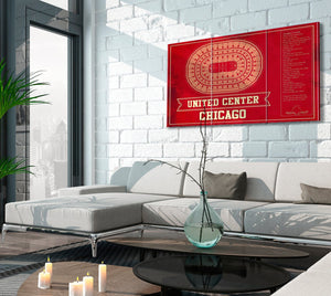 Cutler West Chicago Blackhawks Team Colors - United Center Vintage Hockey Blueprint NHL Print