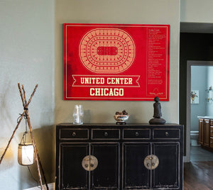 Cutler West Chicago Blackhawks Team Colors - United Center Vintage Hockey Blueprint NHL Print