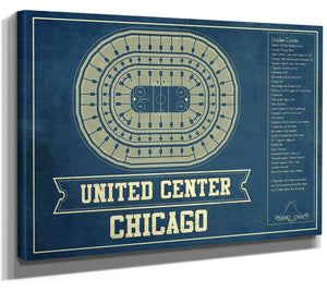 14" x 11" / Stretched Canvas Wrap Cutler West Chicago Blackhawks - United Center Vintage Hockey Blueprint NHL Print