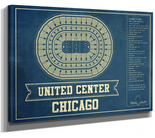 14" x 11" / Stretched Canvas Wrap Cutler West Chicago Blackhawks - United Center Vintage Hockey Blueprint NHL Print