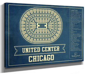 14" x 11" / Stretched Canvas Wrap Cutler West Chicago Bulls United Center Vintage Basketball Blueprint NBA Print