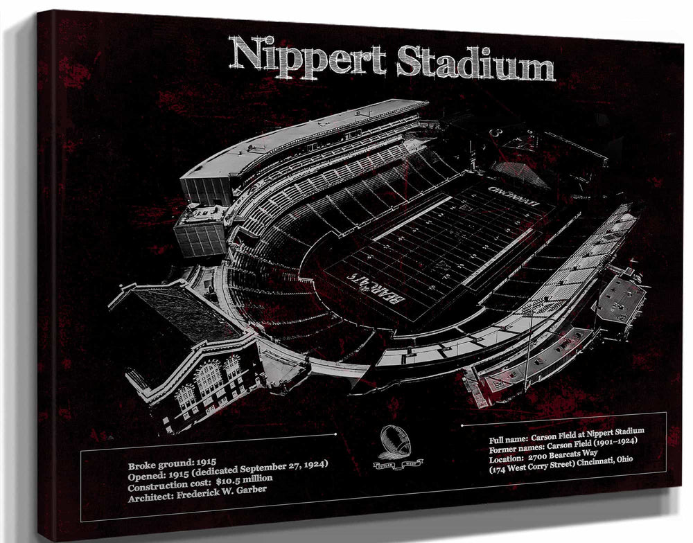 14" x 11" / Stretched Canvas Wrap Cutler West Cincinnati Bearcats - Vintage Nippert Stadium Team Color Art Print