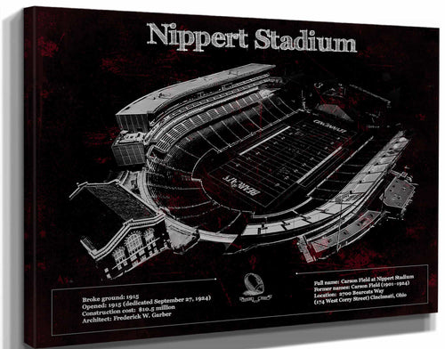14" x 11" / Stretched Canvas Wrap Cutler West Cincinnati Bearcats - Vintage Nippert Stadium Team Color Art Print