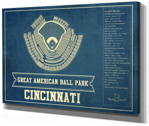 14" x 11" / Stretched Canvas Wrap Cutler West Cincinnati Reds Great American Ballpark Seating Chart - Vintage Baseball Art Print