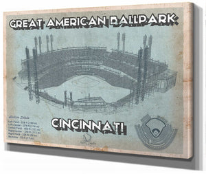 14" x 11" / Stretched Canvas Wrap Cutler West Cincinnati Reds Great American Ballpark Seating Chart - Vintage Baseball Fan Print