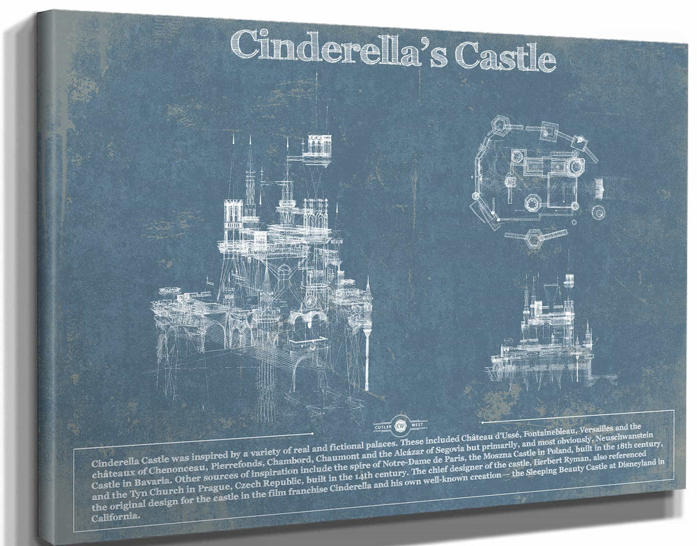 14" x 11" / Stretched Canvas Wrap Cutler West Cinderella's Castle Disney Patent Print