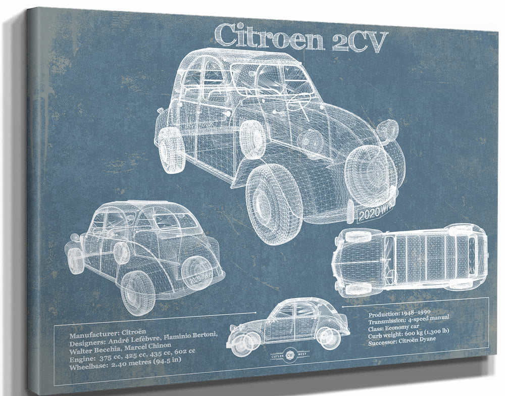 14" x 11" / Stretched Canvas Wrap Cutler West Citroen 2CV Vintage Car Print
