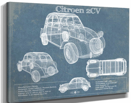 14" x 11" / Stretched Canvas Wrap Cutler West Citroen 2CV Vintage Car Print