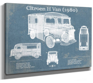14" x 11" / Stretched Canvas Wrap Cutler West Citroen H Van (1980) Car Blueprint Vintage Auto Print