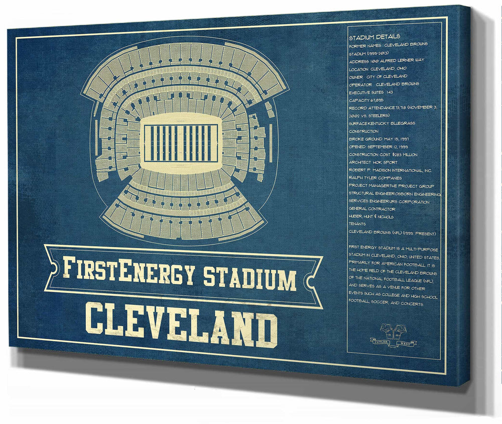 14" x 11" / Stretched Canvas Wrap Cutler West Cleveland Browns - FirstEnergy Stadium - Vintage Football Art Print
