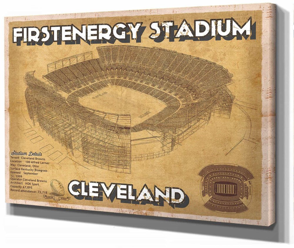 14" x 11" / Stretched Canvas Wrap Cutler West Cleveland Browns - FirstEnergy Stadium - Vintage Football Print