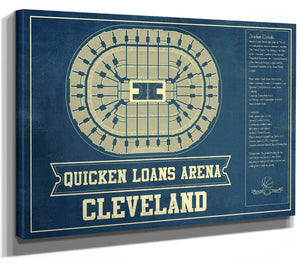 14" x 11" / Stretched Canvas Wrap Cutler West Cleveland Cavaliers Quicken Loans Arena Vintage Basketball Blueprint NBA Print
