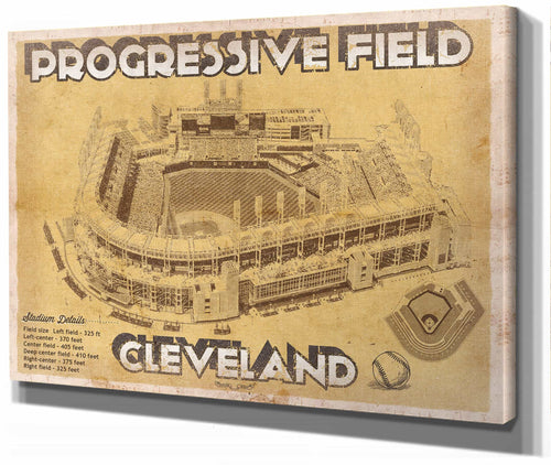 14" x 11" / Stretched Canvas Wrap Cutler West Cleveland Indians Progressive Field Vintage Baseball Print