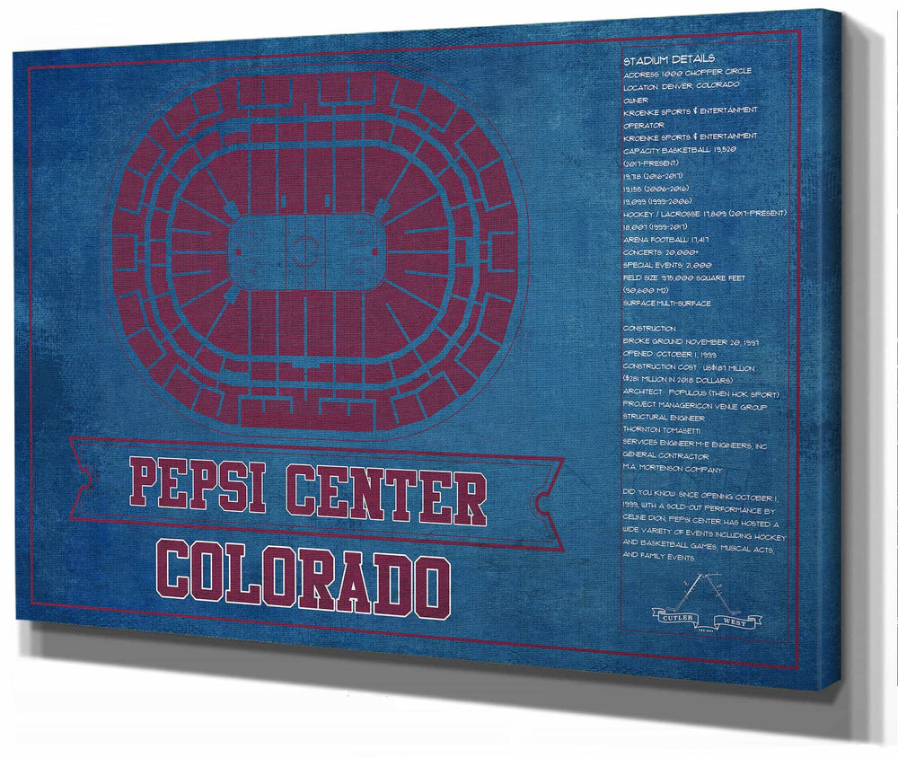 14" x 11" / Stretched Canvas Wrap Cutler West Colorado Avalanche Pepsi Center Seating Chart - Vintage Hockey Print