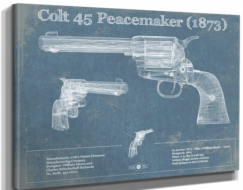 14" x 11" / Stretched Canvas Wrap Cutler West Colt 45 Peacemaker 1873 Blueprint Vintage Gun Print