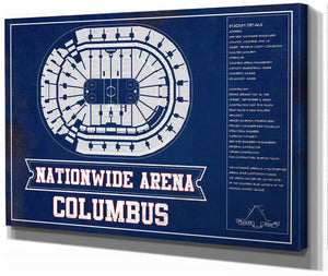 14" x 11" / Stretched Canvas Wrap Cutler West Columbus Blue Jackets Nationwide Arena Seating Chart - Vintage Hockey Print
