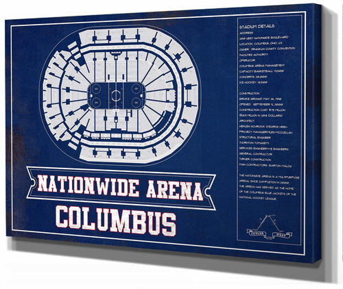 14" x 11" / Stretched Canvas Wrap Cutler West Columbus Blue Jackets Nationwide Arena Seating Chart - Vintage Hockey Print
