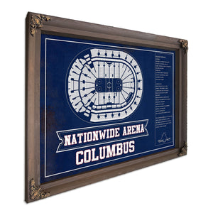 Columbus Blue Jackets Nationwide Arena Seating Print in a Bourbon stained wood frame with antique gold corners