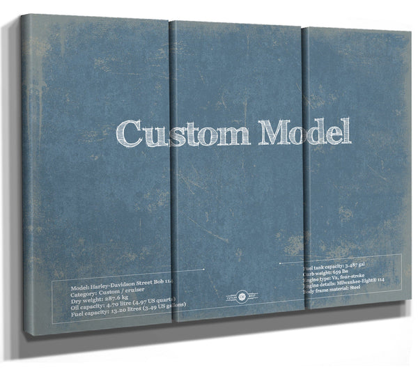 36" x 24" / 3 Panel Canvas Wrap Cutler West Custom Model Print, Gifts for Him, Original Blueprint Canvas, Framed, or Unframed Art