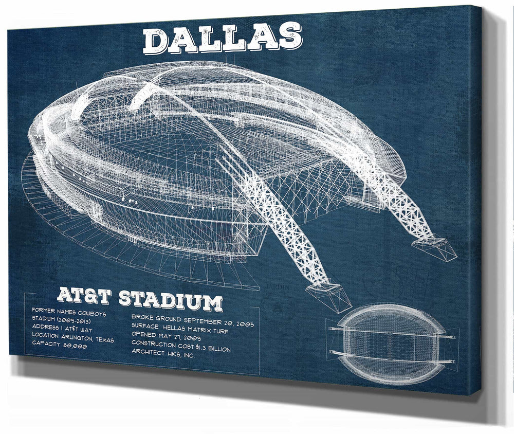 14" x 11" / Stretched Canvas Wrap Cutler West Dallas Cowboys - AT&T Stadium - Vintage Football Print