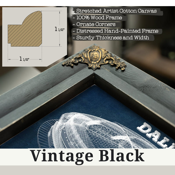 Vintage Black frame corner detail, 1.5 inch ornate wood moulding, Dallas Cowboys - AT&T Stadium Print