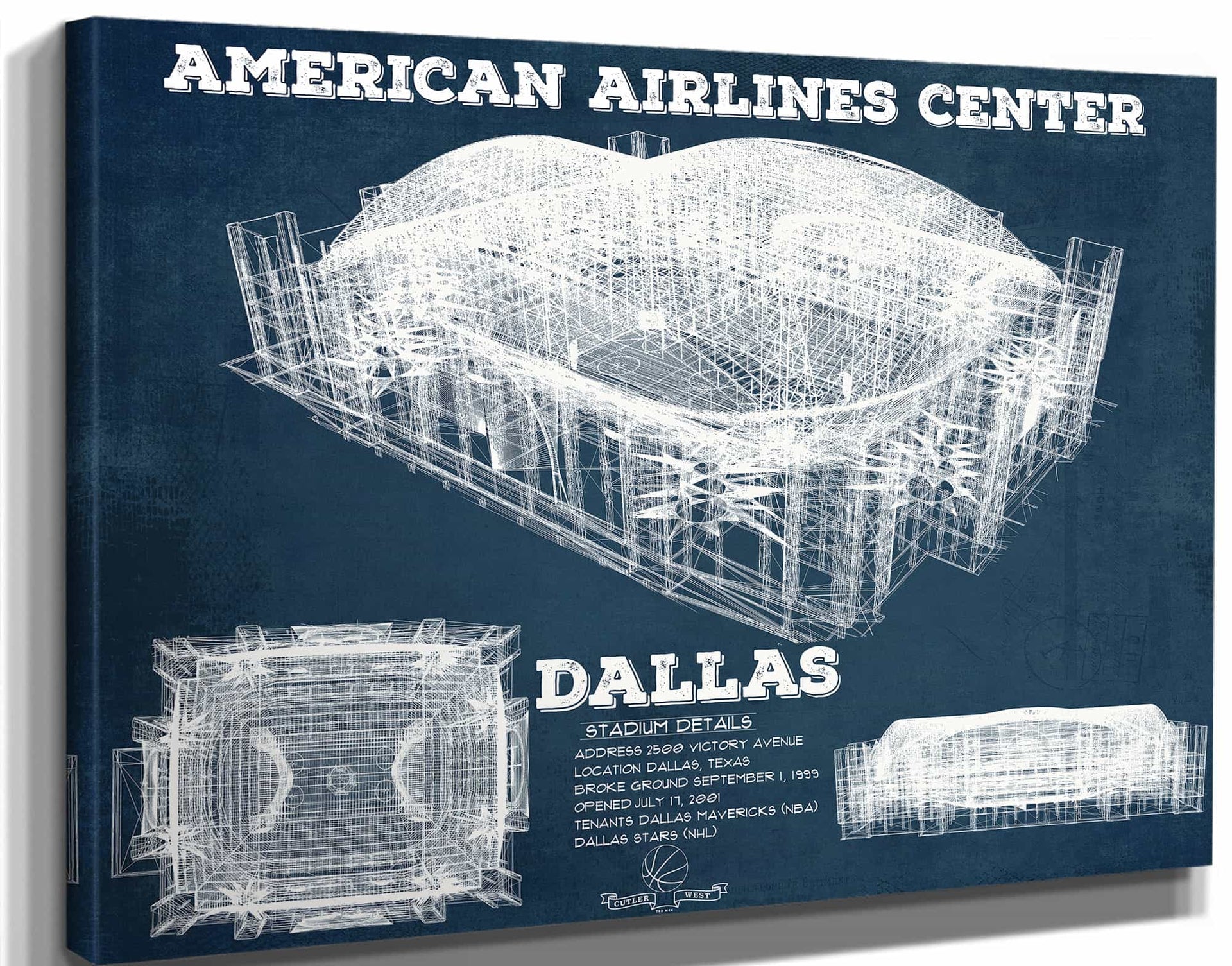 Dallas Mavericks Vintage American Airlines Center NBA Art by