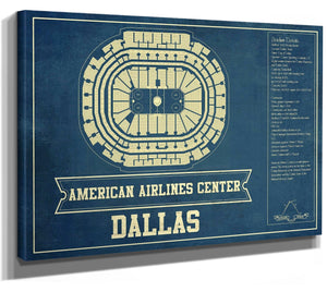 14" x 11" / Stretched Canvas Wrap Cutler West Dallas Stars - American Airlines Center Vintage Hockey Blueprint NHL Print