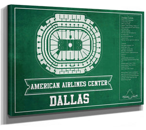 14" x 11" / Stretched Canvas Wrap Cutler West Dallas Stars Team Colors - American Airlines Center Vintage Hockey Blueprint NHL Print