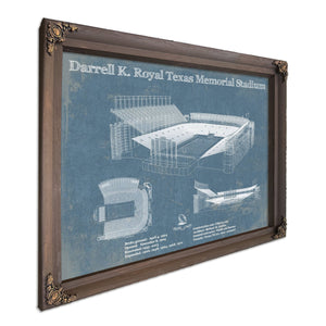 Darrell K Royal Texas Memorial Stadium Print in a Bourbon stained wood frame with antique gold corners