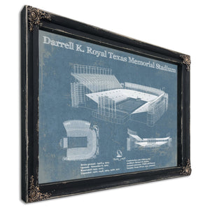 Darrell K Royal Texas Memorial Stadium Print in a distressed Vintage Black wood frame with ornate corners