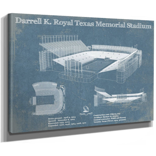 Darrell K Royal Texas Memorial Stadium Print as a stretched canvas wrap with gallery wrapped edges