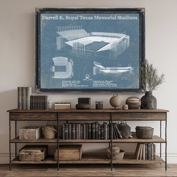 Darrell K Royal Texas Memorial Stadium Print canvas print size guide 24x18 36x24 48x36 inches