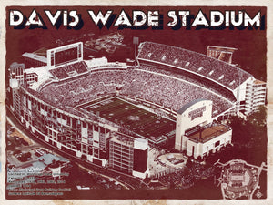 14" x 11" / Unframed Cutler West Davis Wade Stadium -  Mississippi State Football Vintage Art Print