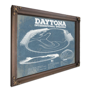 Daytona International Speedway Blueprint NASCAR Race Track Print in a Bourbon stained wood frame with antique gold corners