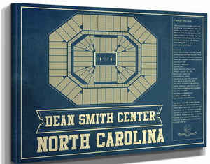 14" x 11" / Stretched Canvas Wrap Cutler West Dean E. Smith Center North Carolina Tar Heels NCAA College Basketball Blueprint Art