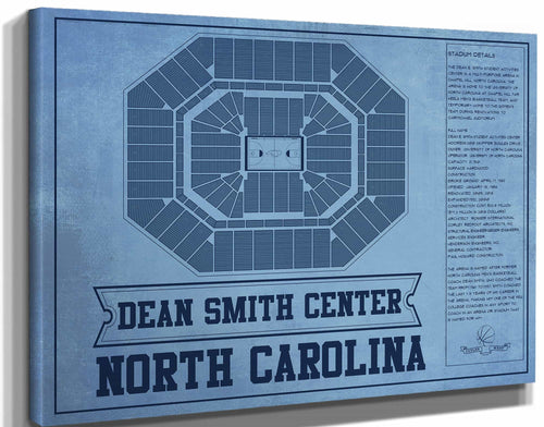 14" x 11" / Stretched Canvas Wrap Cutler West Dean E. Smith Center North Carolina Tar Heels Team Colors NCAA College Basketball Blueprint Art
