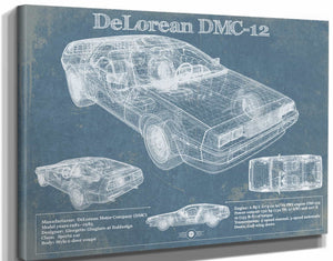 14" x 11" / Stretched Canvas Wrap Cutler West DeLorean Racing Sports Car Blueprint Patent Original Art