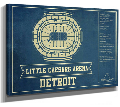 14" x 11" / Stretched Canvas Wrap Cutler West Detroit Red Wings - Little Caesars Arena Vintage Hockey Blueprint NHL Print