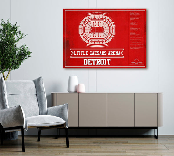 Cutler West Detroit Red Wings Team Colors - Little Caesars Arena Vintage Hockey Blueprint NHL Print