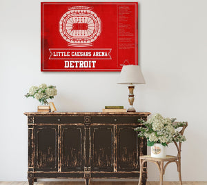 Cutler West Detroit Red Wings Team Colors - Little Caesars Arena Vintage Hockey Blueprint NHL Print