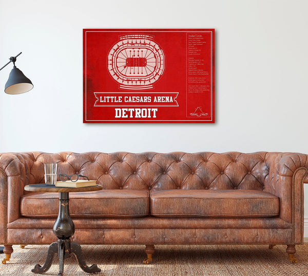 Cutler West Detroit Red Wings Team Colors - Little Caesars Arena Vintage Hockey Blueprint NHL Print