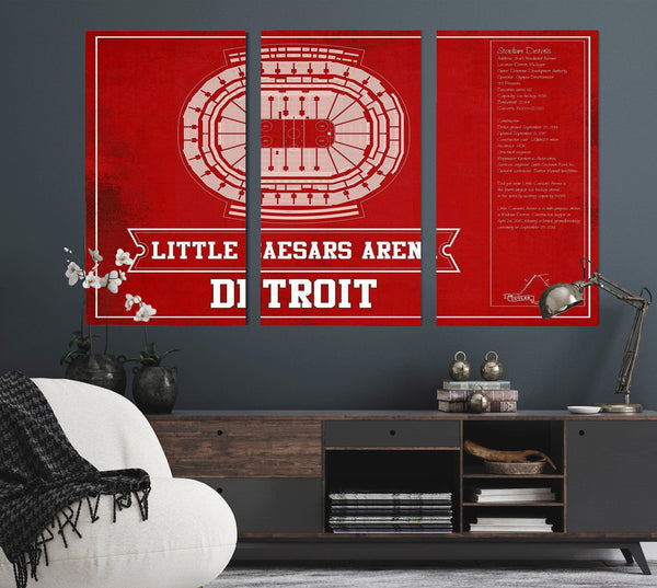 Cutler West Detroit Red Wings Team Colors - Little Caesars Arena Vintage Hockey Blueprint NHL Print