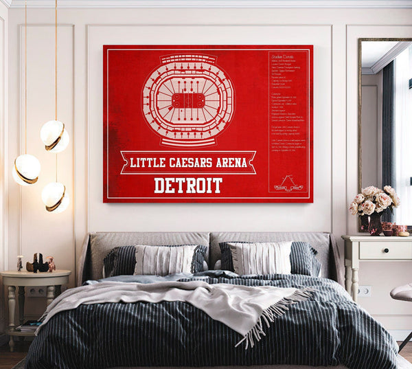 Cutler West Detroit Red Wings Team Colors - Little Caesars Arena Vintage Hockey Blueprint NHL Print